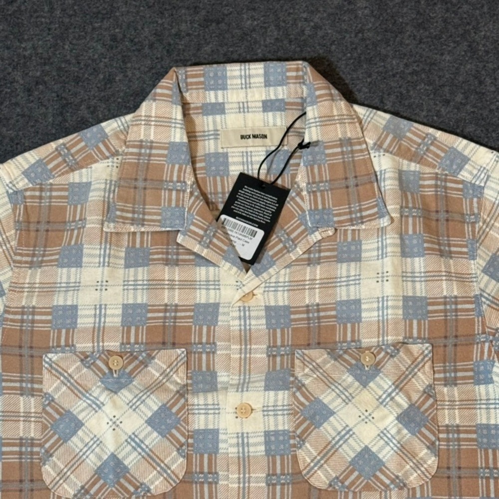 Buck Mason Men Amberwave Plaid Case Study Camp Shirt Long Sleeve M Americana NWT - Picture 3 of 12